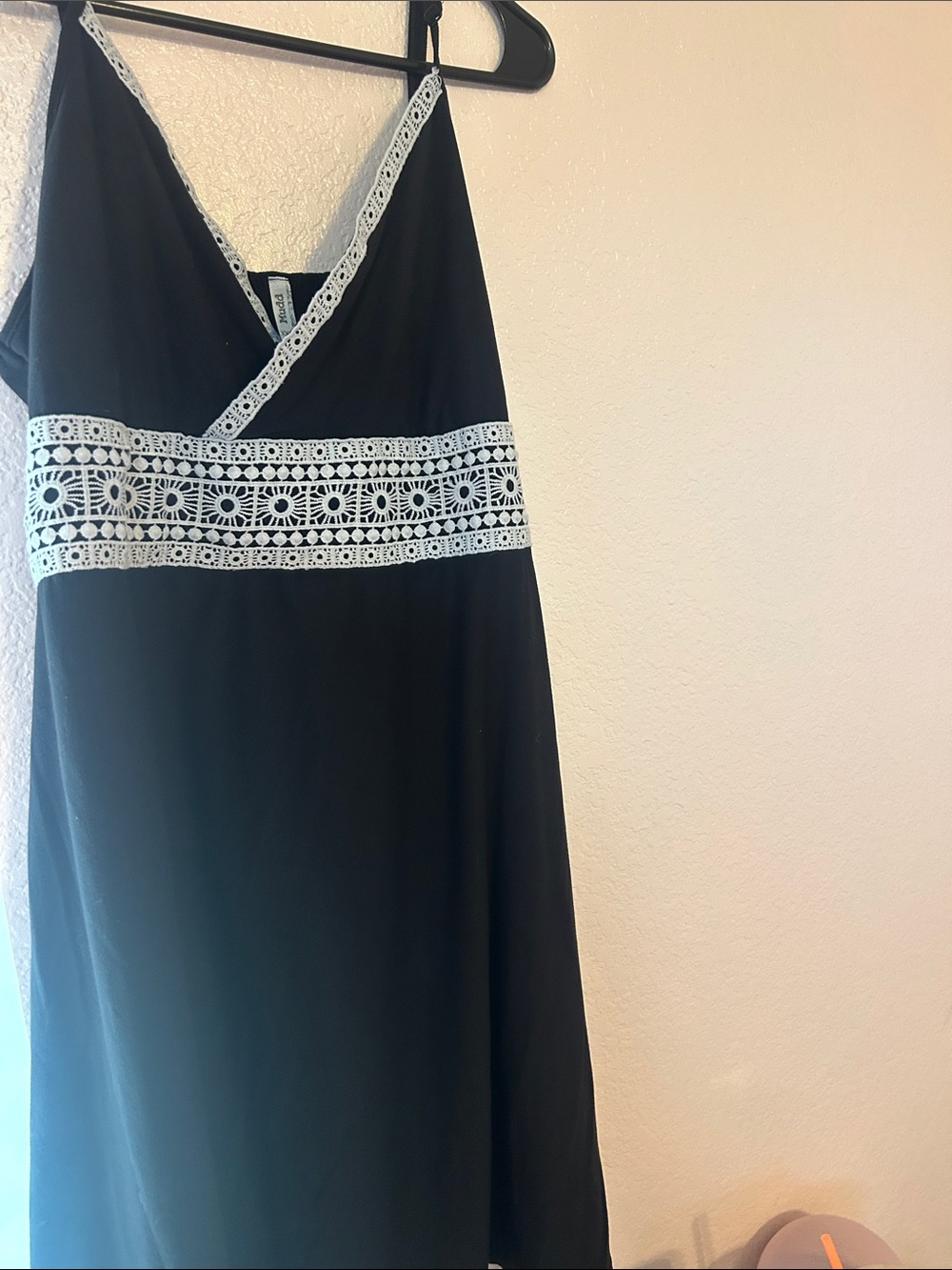 Black Slip Dress with White Lace Trim - Picture 1 of 1
